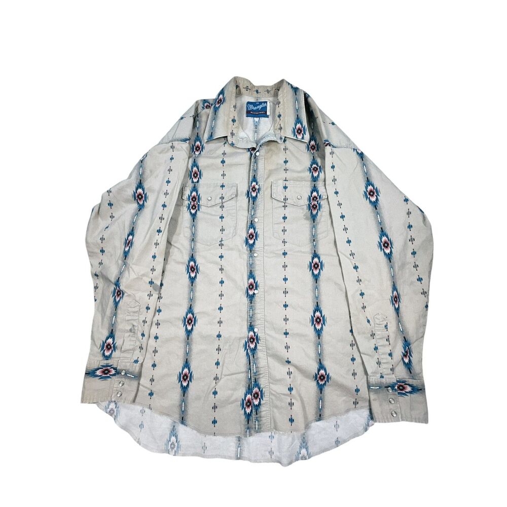 Vintage Wrangler Western Shirt XXL Aztec Southwestern Pearl Snap Cowboy